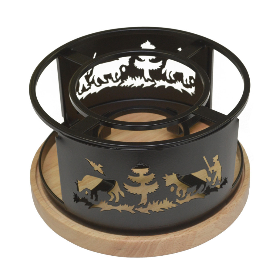 Réchaud avec socle en bois naturel et brûleur à pâte Réchaud avec socle en bois naturel et brûleur à pâte